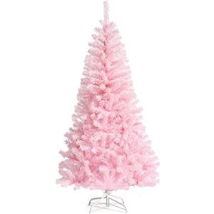 DREAMADE Albero di Natale Rosa Alto 150 cm e 180 cm, Albero Natalizio con Base a 4 Gambe in Metallo Ispessito e Stabile, Albero Finto Attraente in PVC Durevole per Ufficio, Negozio e Scuola (150 cm)
