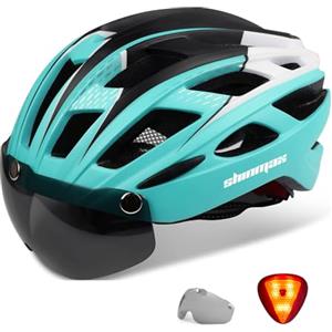 Shinmax Casco Bici con Luce di LED,Casco Bici Uomo Donna con Visiera Magnetica Staccabile Rimovibile Occhiali Casco MTB Ultraleggero Casco Bici Adulto Traspirante Caschi Bicicletta Ciclismo NR-096