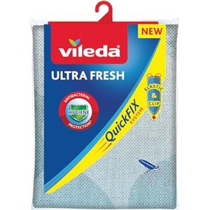 Vileda Ultra Fresh Copriasse Da Stiro Universale, In Cotone, Trattamento antibatterico, Con Fermacorda, Grigio/Azzurro, 139 X 50 X 0.3 Cm