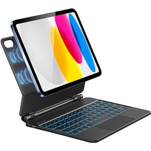 HOU Tastiera per iPad 10/11 Generation(2022,2025 A16),Supporto Magnetico,Trackpad Muti-Touch,Retroilluminazione a 7 Colori iPad 10 Generation 2022 Cover Protettiva con Tastiera,Layout italiano,Nero