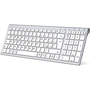 iClever Tastiera Bluetooth, Tastiera Ricaricabile Multi-Dispositivo Bluetooth 5.1con Connessione Stabile per Mac OS, Android, Windows (Silver)
