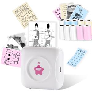 vretti Mini stampante termica TP2-Y, stampante adesiva compatibile con Android & iOS, mini stampante fotografica con 10 rotoli di etichette, stampante portatile tascabile per iPhone, note di lavoro,