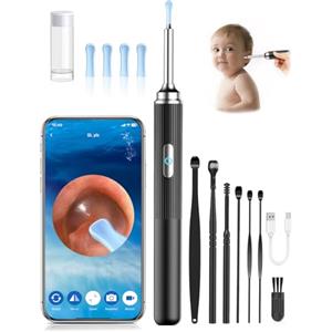 PARPAT Otoscopio, Pulizia Orecchie con Telecamera HD 1080P, IP67 Impermeabile Pulisci Orecchie con 6 Luci LED e Grandangolo a 360°, Otoscopio Kit per Android, iPhone e iPad