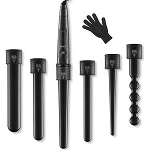 LOETAD Ferro Arricciacapelli 6-in-1 Schermo LCD Temperatura Regolabile 80°C - 230°C Set 9 - 32MM Capelli Ricci Tormalina e Ceramica