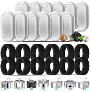 Mukkela Filtri Fontanella per Gatti, 12 Pezzi di Filtro a Carbone & 12 Pezzi di Filtro a Schiuma Filtri da fontana ad acqua gatto per 3.2L Fontana in Acciaio Inox Tripla Filtrazione Filtri di Ricambio