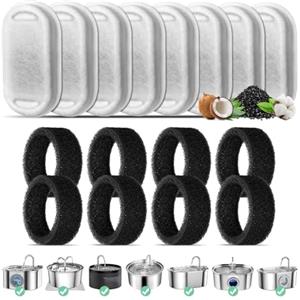 Mukkela Filtri Fontanella per Gatti, 8 Pezzi di Filtro a Carbone & 8 Pezzi di Filtro a Schiuma Filtri da fontana ad acqua gatto per 3.2L Fontana in Acciaio Inox Tripla Filtrazione Filtri di Ricambio