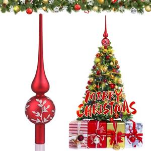 JOYUE Puntale per Albero di Natale 26 cm in Vetro, Cima Rossa Opaca, Christmas Tree Topper Decorazione Natalizia