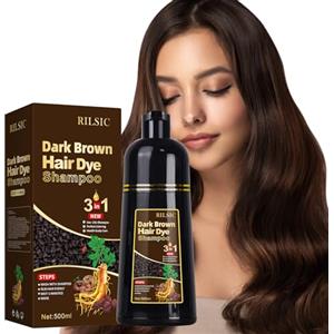 RILSIC Shampoo Capelli Neri per Capelli Grigi, 500 ml Hair Dye 3 in 1, Colore Naturale, Shampoo Capelli Colorante Bianchi Istantaneo, Tintura per Capelli per Uomini Donne