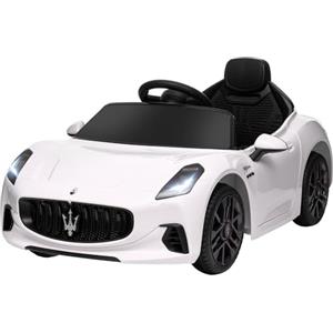 AIYAPLAY Macchina Elettrica per Bambini 3-5 Anni 12V Maserati Gran Turismo Folgore, 3-5 km/h Auto Elettrica per Bambini con 2 Motori, Telecomando, Cintura, Musica, Clacson e Fari, Bianco