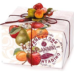 FLAMIGNI, Panettone Artigianale Contadino con Pera, Pesca, Mela e Albicocca Candita, Glassato con Nocciole, Mandorle e Zucchero, Senza Uvetta, Pacchetto con Decorazione per Natale, 1kg