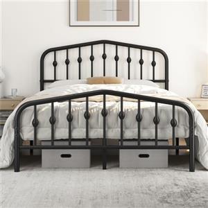 Yaheetech Struttura Letto Matrimoniale in Metallo con Testiera e Pediera 140 x 200 cm Nero Facile Montaggio Altezza 32 cm Moderno