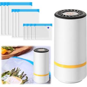 Domigard Pompa Sottovuoto Alimenti, Portatile Mini Macchina Per Sottovuoto per Conservare Alimenti Freschi con 10 Sacchetti Sottovuoto 2 Clip e 1 USB,Uso Domestico Elettrica Sigillatrice Sottovuoto
