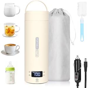 Dreamhigh® Bollitore Elettrico Piccolo, 450 ml Bollitore da Viaggio, 96W Bollitore Elettrico Portatile con Temperatura Regolabile per Tè Latte Caffè (45℃/ 55℃/ 80℃/ 100℃) (Auto (12V))