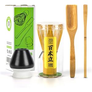 TEANAGOO Accessorio per la cerimonia del Matcha giapponese, frusta per Matcha (Chasen), misurino tradizionale (Chashaku), cucchiaio da tè, porta frusta nero opaco, I4, il set perfetto per preparare