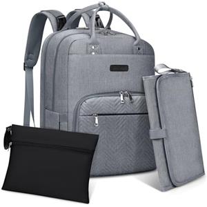 RAINSMORE Zaino Mamma Multifunzione Zaino Fasciatoio Grande Capacità Borsa Neonato con Fasciatoio Portatile Zaino Passeggino per Mamma e Papà Grigio