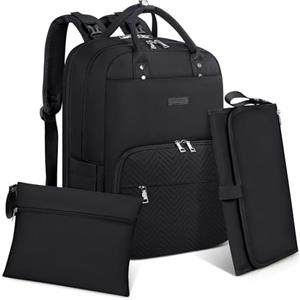 RAINSMORE Zaino Mamma Multifunzione Zaino Fasciatoio Grande Capacità Borsa Neonato con Fasciatoio Portatile Zaino Passeggino per Mamma e Papà Nero