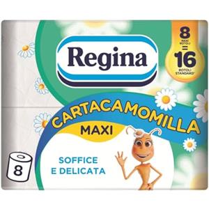 Regina Cartacamomilla - 60 Rotoli di Carta Igienica, 300 Soffici Fogli a 3 Veli, Delicata e Consistente, Profumo di Camomilla, Confezione in Carta Riciclabile, Carta 100% Certificata FSC