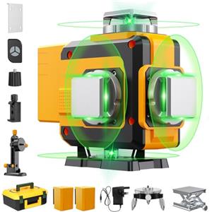 Ockwred Livella Laser Autolivellante 16 Linee, 4 x 360° Livello Laser, Batteria da 4800 mAh x 2, Impermeabile, ±3° Livellamento Automatico, Per Costruzione e Appendere Quadri