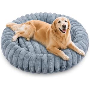 Qoosea Cuccia per Cani Morbida con Peluche Lungo, Lavabile Cuccia Cane Interno con Fondo Antiscivolo, Caldo Cuccetta per Cani e Gatti da Kennel, Addensamento Tappetino Letto Grigio 60cm