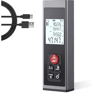 HYCHIKA BETTER TOOLS FOR BETTER LIFE HYCHIKA Metro Laser - Misuratore Laser Tipo C Ricaricabile 60M Telemetro Laser Con Retroilluminazione Lcd M/In/Ft Modalità Di Misurazione Multipla Misurazioni Di Volume Area Distanza Pitagora