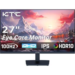 KTC Monitor 27 Pollici, 100Hz Schermo PC Gaming, QHD, IPS, 2K QHD 2560 x 1440P, Adaptive-Sync, HDR, 99% sRGB, Luce blu bassa, VESA 100 * 100mm, HDMI, DP, H27T27