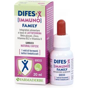 Farmaderbe Difes-X Immuno Family Gocce 20ml - Integratore con Lattoferrina, Sambuco e Vitamine per il Sistema Immunitario