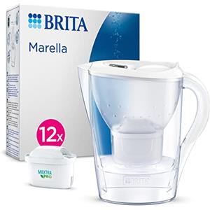 BRITA Caraffa filtrante acqua Marella (2.4L) incl. 12 x BRITA filtri MAXTRA PRO All-in-1 che riduce cloro, calcare, PFAS e metalli - Eleganza e funzionalità