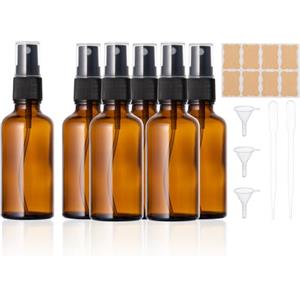 Kiperline 6 flaconi spray in vetro vuoto 50ml, piccoli bottiglia spray in vetro marrone da riempire con imbuto pipette ed etichette per oli essenziali, profumi