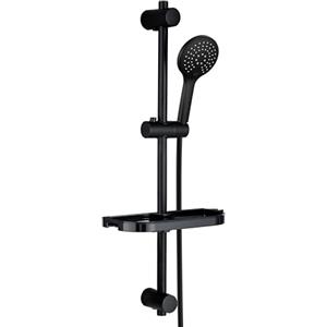 Görbach Asta Doccia Nera 70 cm Colonna Doccia INOX a Parete con Doccetta a 3 Getti e Porte-Savon,Staffe di Fissaggio Regolabili, Senza Miscelatore,Con Tubo Flessibile Doccia 150 cm (HBD12MB)