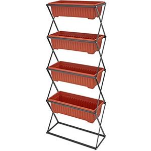 TecTake® Fioriera Verticale con 4 Vasi, Fioriera Pieghevole, Scaffale per Piante, Torretta per Erbe, Semenzaio a Letto Caldo, Aiuola Fiorita, Giardino, Balcone, Terrazza, Salvaspazio