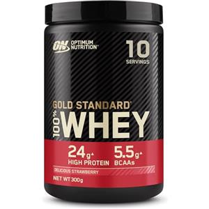 Optimum Nutrition Gold Standard 100% Whey Proteine in polvere per lo Sviluppo e il Recupero Muscolare con Glutammina e Aminoacidi BCAA Naturali, Gusto Delizioso alla Fragola, 10 Dosi, 300 g