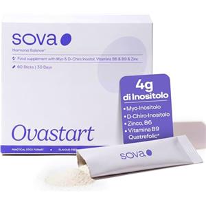 SOVA Myo Inositolo e D Chiro Inositolo 4000 mg - PCOS - con Acido Folico (Vitamina B9), Zinco e Vitamina B6 - Integratore Donna per Equilibrio Ormonale Femminile - 60 Bustine - SOVA - Ovastart