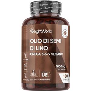 WeightWorld Olio di Semi di Lino in Softgel Vegane, 1 al Giorno (6 Mesi di Fornitura), Fornisce Omega 3 6 9, da Semi di Lino Macinati Finemente, dalla Pianta Linum Usitatissimum, Senza Glutine, Privo di Lattosio