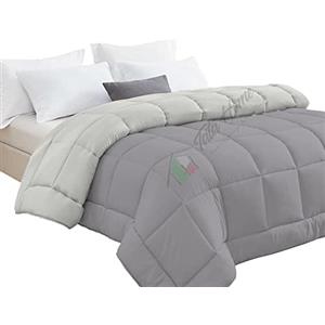 Tata Home Trapunta Invernale Tinta Unita Double Face Piazza Mezza Imbottita 350 gr/mq Piumone Caldo Letto Piazza e Mezza 220x260 cm Bicolore Grigio Chiaro Grigio Scuro Mod. J