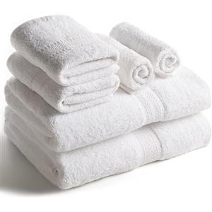 Sweet Needle Set di Asciugamani - 2 Asciugamani da Bagno, 2 Asciugamani e 2 Salviettine, Uso Quotidiano in Spugna Ring Spun, 100% Cotone, Altamente Assorbente per Bagno, Bianco (Confezione da 6)