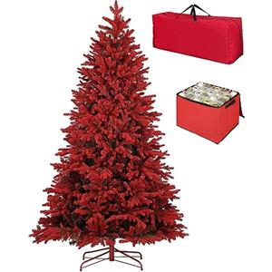 Totò Piccinni Albero di Natale INNEVATO ROSSO, Folto, Effetto Realistico, Facile Montaggio, Ignifugo con Borsone e Porta Palline (150 cm, RED CLOUD)