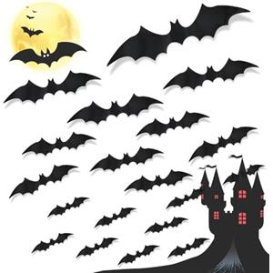 KtbeYTi 88 Pezzi Grande e Piccolo Pipistrelli Nero Adesivi Decorazioni, 3D Halloween Adesivo Murali PVC Riutilizzabile, Forma di Pipistrello Decalcomanie da Parete