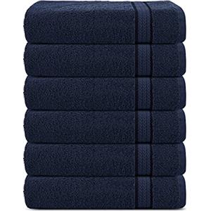 Sweet Needle Asciugamano da bagno Super Soft 580 GSM, 100% cotone filato ad anello assorbente con finiture in rayon, 100% cotone, blu navy, salviette - confezione da 6