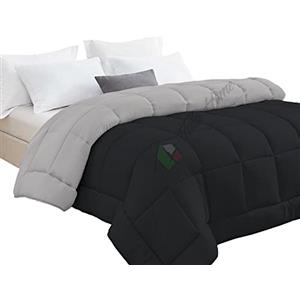 Tata Home Trapunta Invernale Tinta Unita Double Face Piazza Mezza Imbottita 350 gr/mq Piumone Caldo Letto Piazza e Mezza 220x260 cm Bicolore Nero Grigio Mod. J