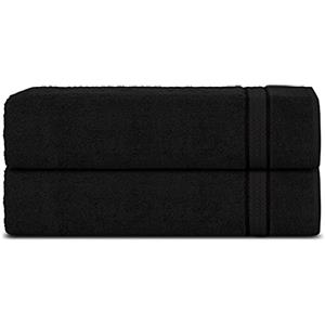Sweet Needle, asciugamano da bagno super morbido 580 g/mq, 100% cotone ringspun assorbente con bordini in rayon, 100% cotone, Nero, Bath Towel - 2 Pack