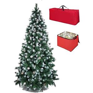 Totò Piccinni Albero di Natale Artificiale NOEL, Folto, Effetto Realistico, Rami a Gancio, Facile Montaggio, PVC, Ignifugo, Incluso Borsa e Porta Palline (240 cm, Punte Innevate e Pigne)
