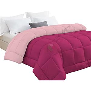 Tata Home Trapunta Invernale Tinta Unita Double Face Matrimoniale Imbottita 350 gr/mq Piumone Caldo Letto 2 Piazze 260x260 cm Bicolore Rosa Fucsia Mod. J