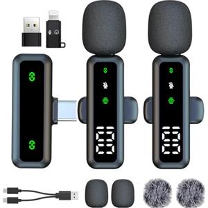 XIXIXIAXIA Microfono lavalier wireless con display a LED, microfono Lavalier con clip con riduzione del rumore, per registrazione video, Tiktok, Youtube, Vlog Podcast Content Creator (nero)