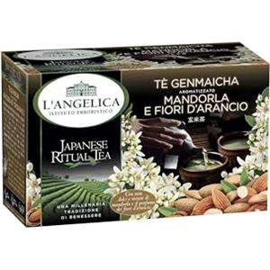 L'Angelica, Tè Verde Genmaicha, Aromatizzato alla Mandorla e Fiori d'Arancio, Tè Verde Giapponese, Sapore Nocciolato, Intenso, Infusi e Tisane Orientali, 1 Confezione da 15 Filtri