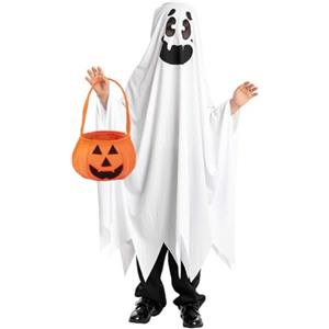 CEWROM Costume da Fantasma per Bambini con Tasca a Forma di Zucca, Mantello Divertente per Halloween, Carnevale, Feste e Cosplay per Ragazzi e Ragazze