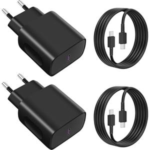 Vemfay 2 x 25W Caricatore USB C Rapido per Caricabatterie Samsung, Alimentatore USB C con 2X2M Cavo USB Tipo C per Samsung S25/S24/S23/S22/S21/S21 Ultra,S20 FE, A16/A15/A14/A56/A55/A34 per iPhone,Huawei
