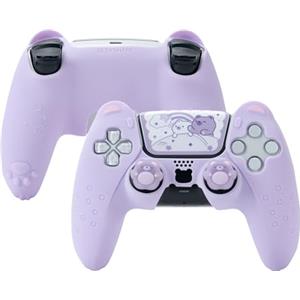 GeekShare Adorable Bear PS5 - Set di skin per controller PS5, con 2 pad per impugnatura per oggetto e 1 adesivo protetto in silicone anti-scivolo per controller wireless PS5, viola
