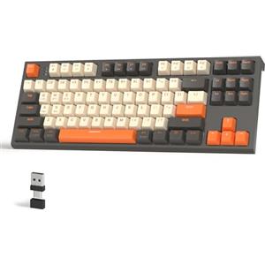 FREEWOLF M88 TKL Tastiera da Gioco Wireless, Tastiera Meccanica Bluetooth/2.4Ghz Sostituibile a Caldo, Ricevitore tipo C/USB A 2 in 1, Copritasti 87 PBT, Iinterruttore Rosso per PC/MAC - Penombra