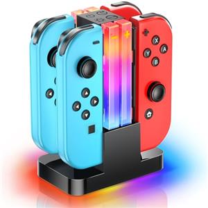 Wenocally Switch Controller Charger Dock Skins per PS Joy cons Compatibile con Nintendo Switch Controller e Modello OLED con 6 Modalità di Luce RGB e Funzione Timer