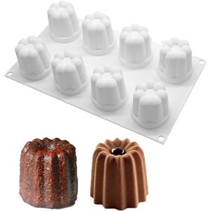 duoyif Stampo Per Cupcake, Stampo Per Cannelé 8 Cavità 58x57 mm Teglia Per Muffin Cannelé, Stampo Per Pane In Silicone, Stampo Cannelé Per Cioccolato Cupcakes Muffin Torte, Senza BPA (Bianco, H58mm)